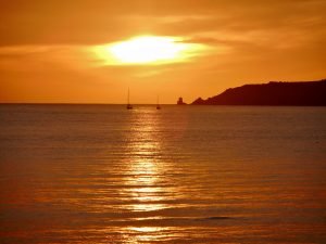 St Aubin's Bay at sunset (before the green invasion)